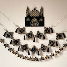 Load image into Gallery viewer, Hajj Celebrations and Commemorative Gift Bundle. Hand Painted in Black and Gold. Banners, Star Garland and Personalised Plaque