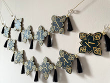Load image into Gallery viewer, Hajj Mubarak Celebration Hand-Painted Banner Black and Gold. Garland Streamer Bunting