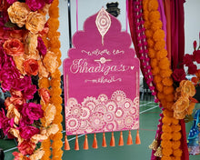 Load image into Gallery viewer, Hanging Mehndi Welcome Sign with Tassels