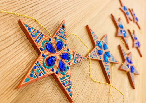 orange stars with blue and turquoise details